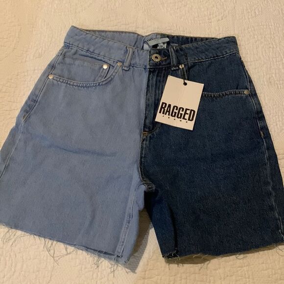Ragged denim half and half shorts. XS - Picture 4 of 10